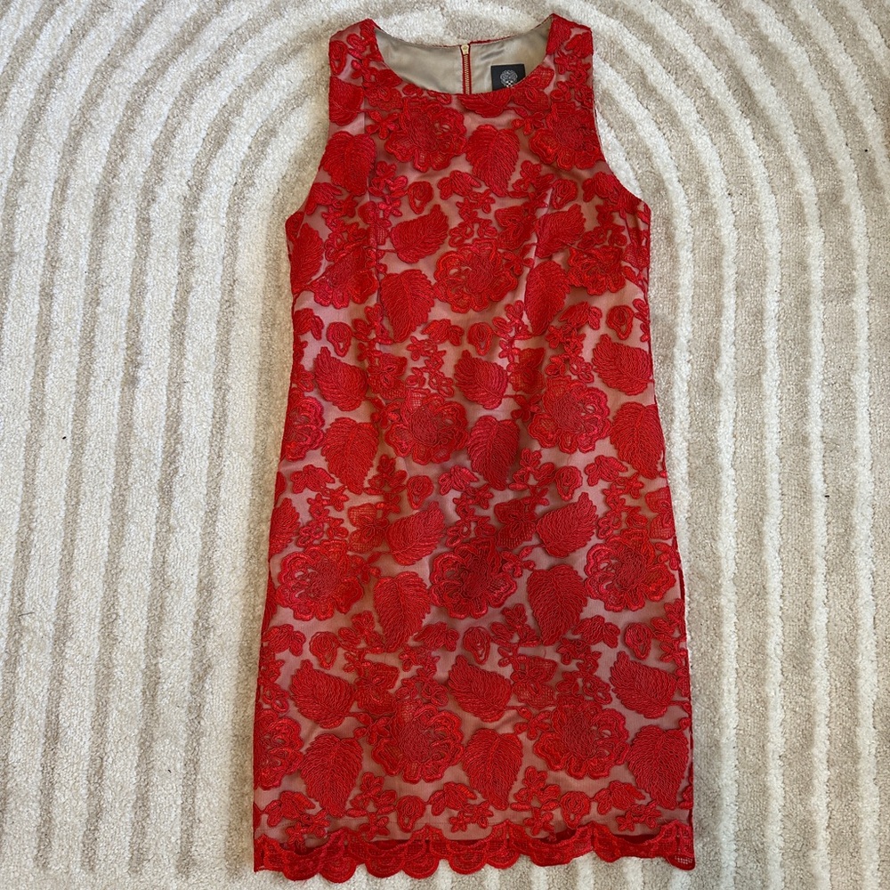 Vince Camuto red lace dress. Good condition. Size 4.